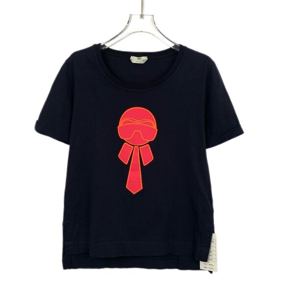 Fendi Womens T-Shirt Black With Red Graphic Print Size 40 Cotton Crew Neck Short - Picture 1 of 6